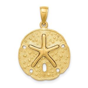 10k Yellow Gold Sand Dollar Starfish Necklace Charm Pendant